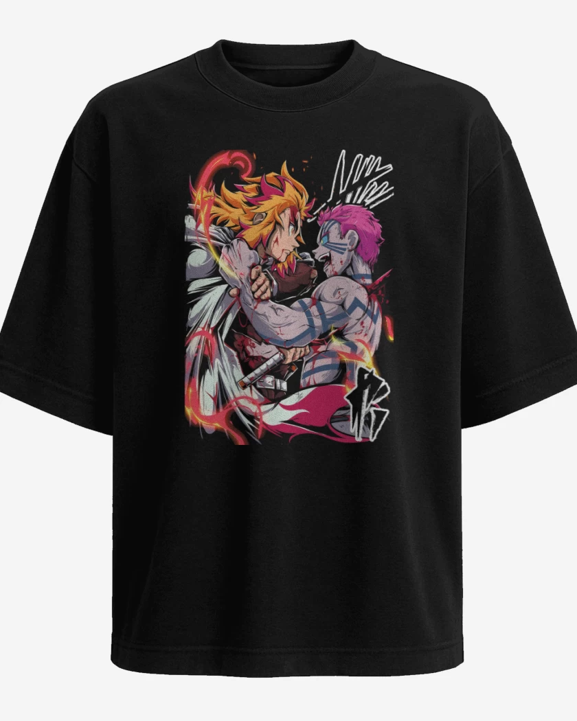 Polera Oversize Negro de Rengoku vs Akasa