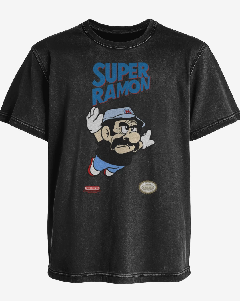 Polera desgastada Negro de Super Ramon