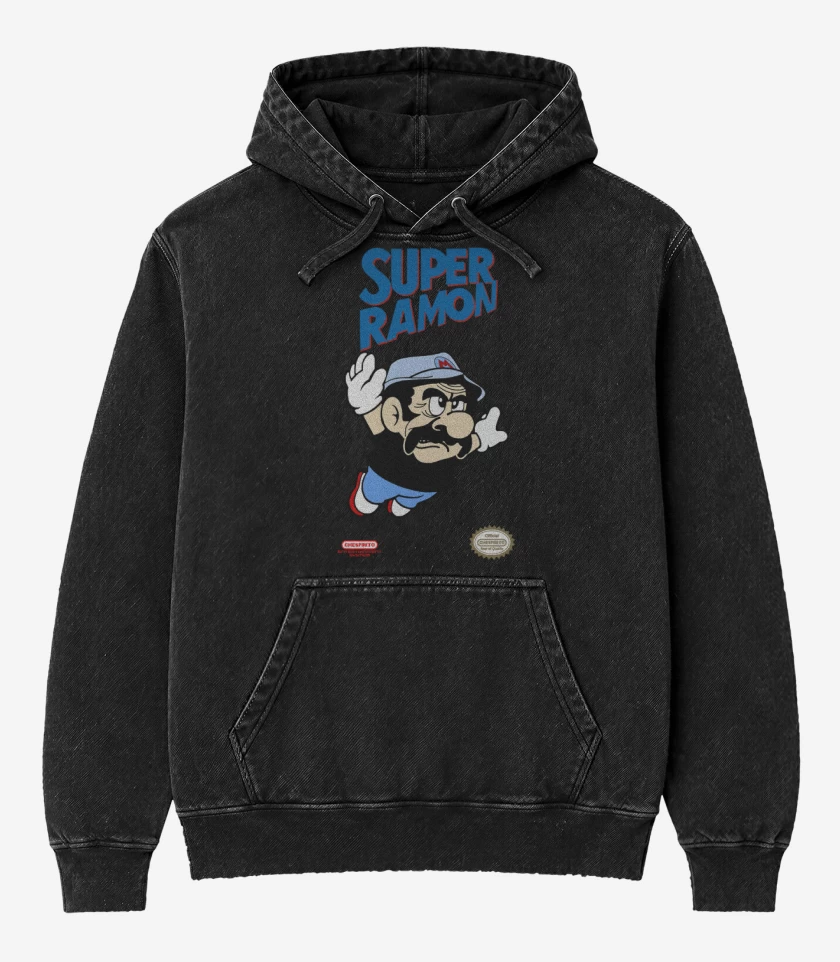 Poleron Canguro Acid Wash Negro de Super Ramon