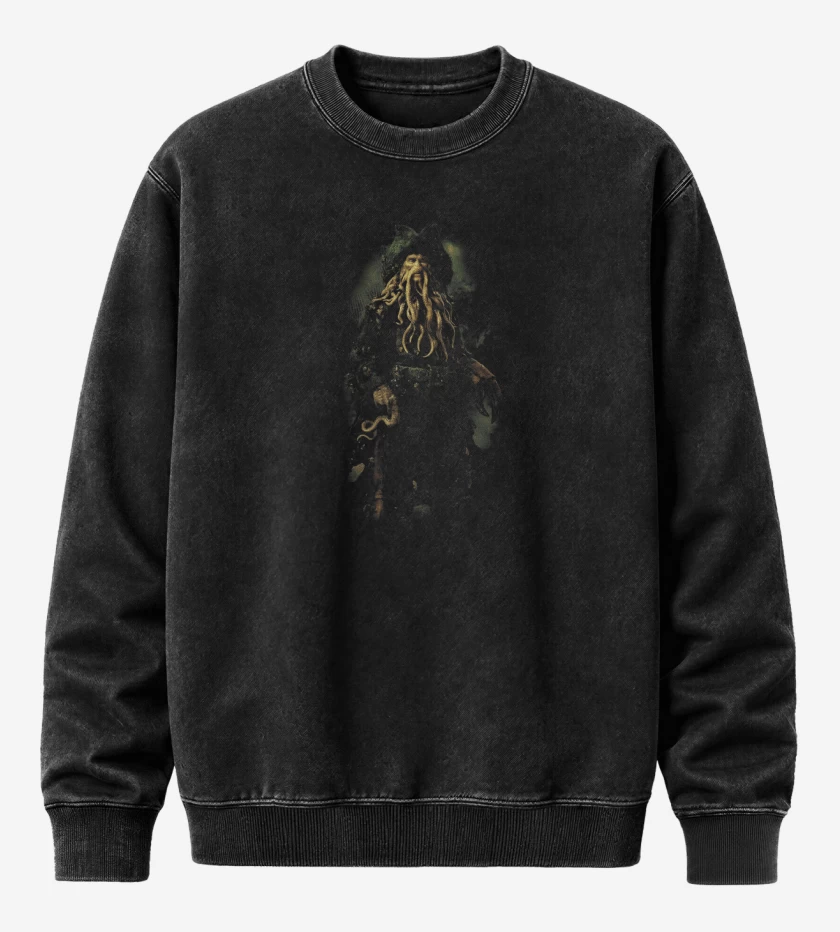 Poleron Polo Acid Wash Negro de Davy Jones