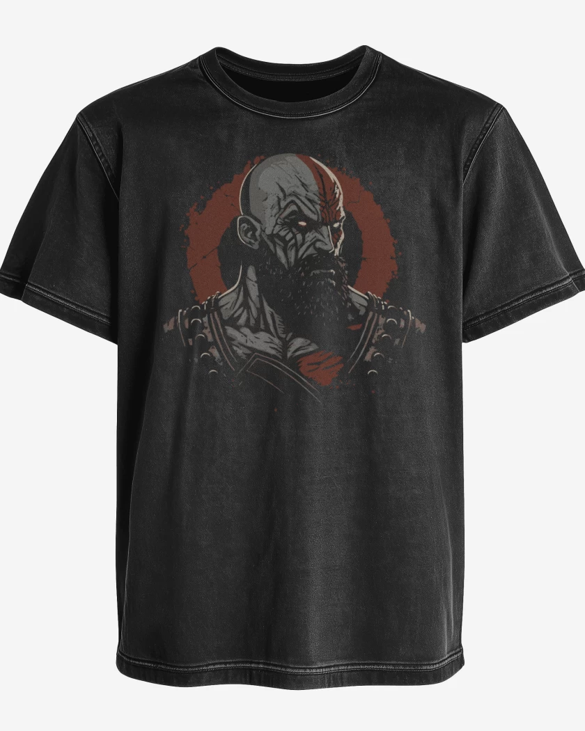 Polera desgastada Negro de Kratos enojado