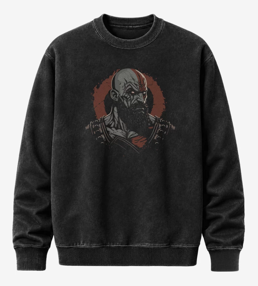 Poleron Polo Acid Wash Negro de Kratos enojado
