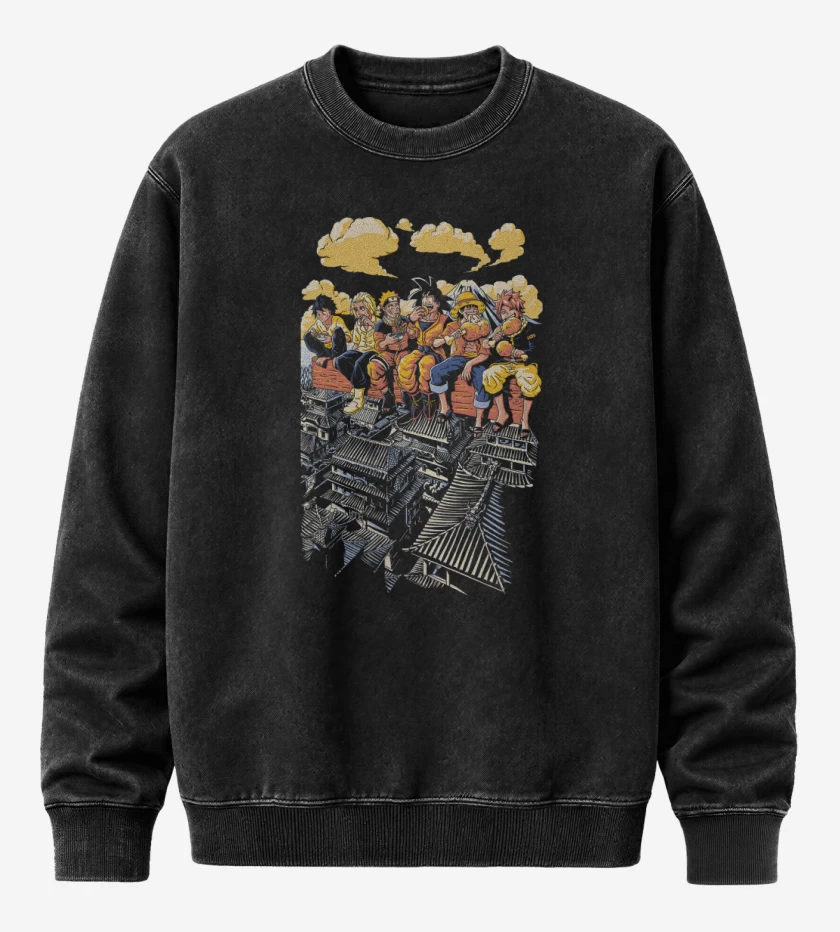 Poleron Polo Acid Wash Negro de Almuerzo Anime