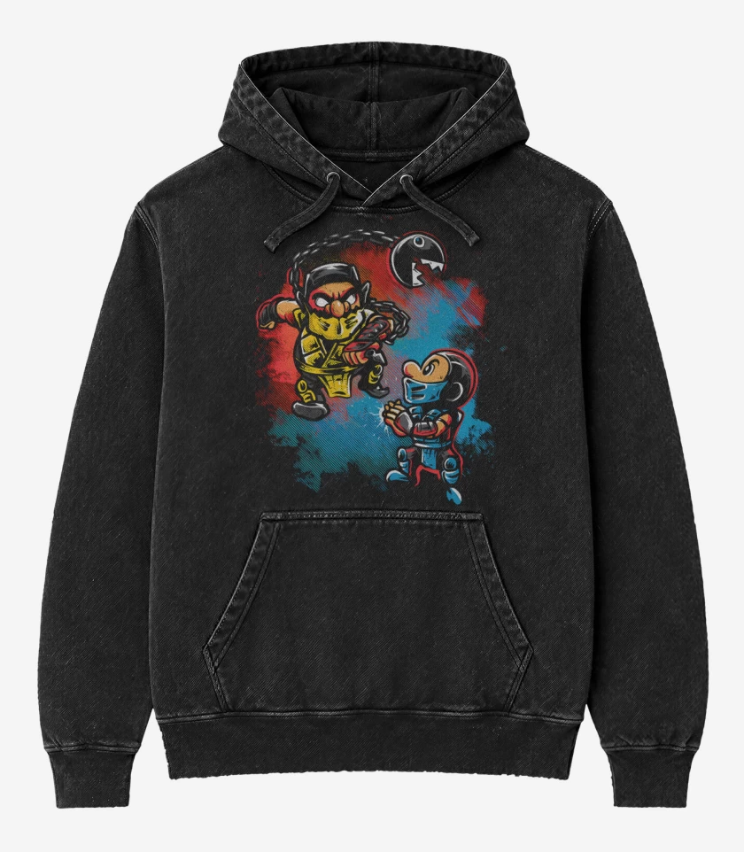 Poleron Canguro Acid Wash Negro de Bigote Kombat