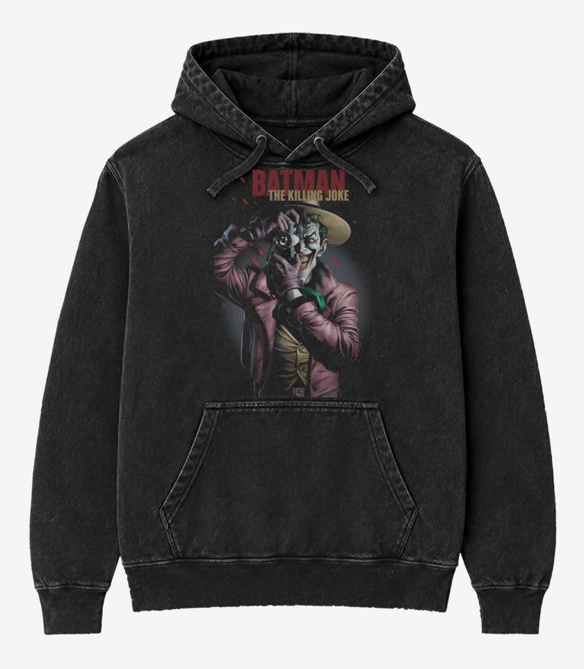 Poleron Canguro Acid Wash Negro de La Broma Asesina