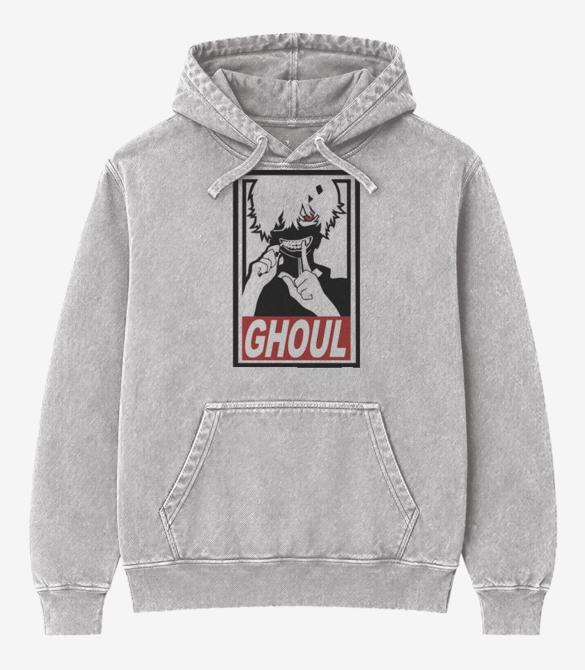 Poleron Canguro Acid Wash Gris Melange de Ghoul