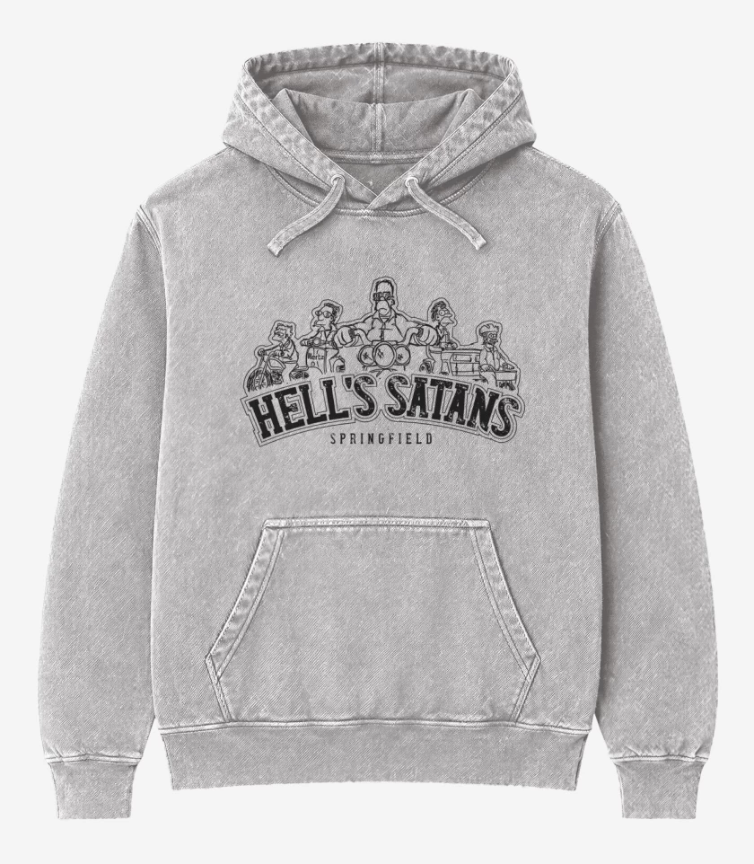 Poleron Canguro Acid Wash Gris Melange de Los Hells Satans
