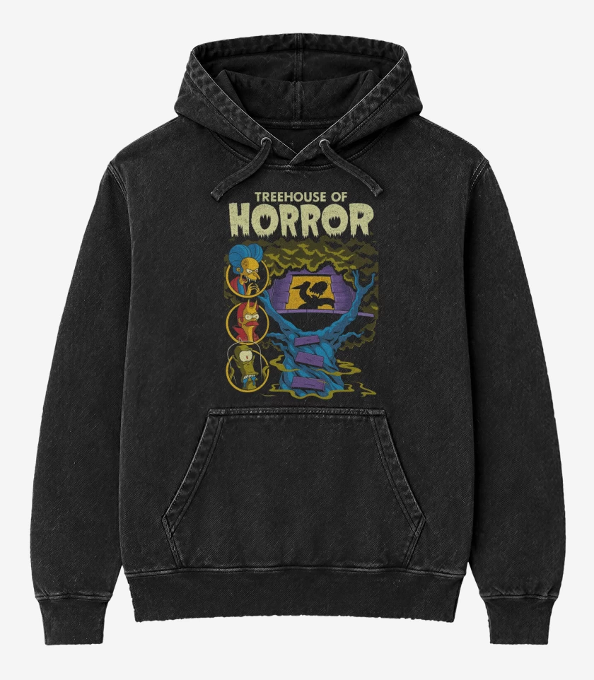 Poleron Canguro Acid Wash Negro de Casita del Horror 