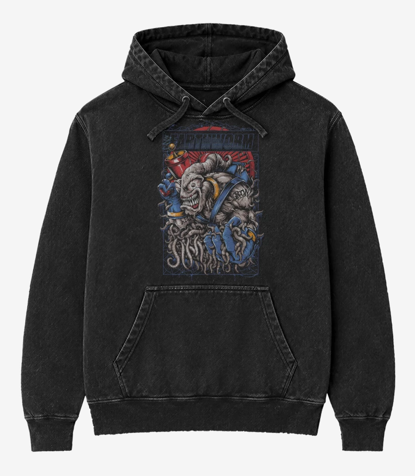 Poleron Canguro Acid Wash Negro de Brutal Earthworm