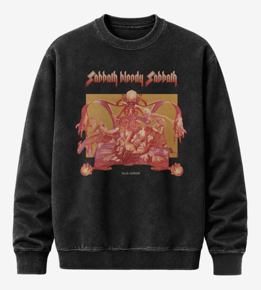 Poleron Polo Acid Wash Negro de Sabbath Bloody Sabbath 