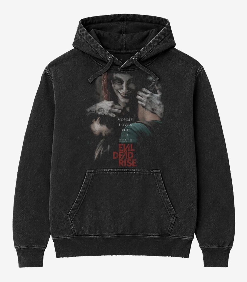 Poleron Canguro Acid Wash Negro de New Evil Dead 