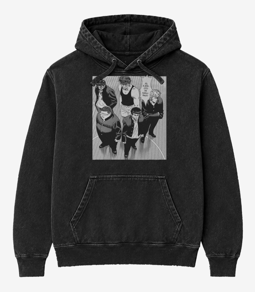 Poleron Canguro Acid Wash Negro de El ejercito de Sakuragi