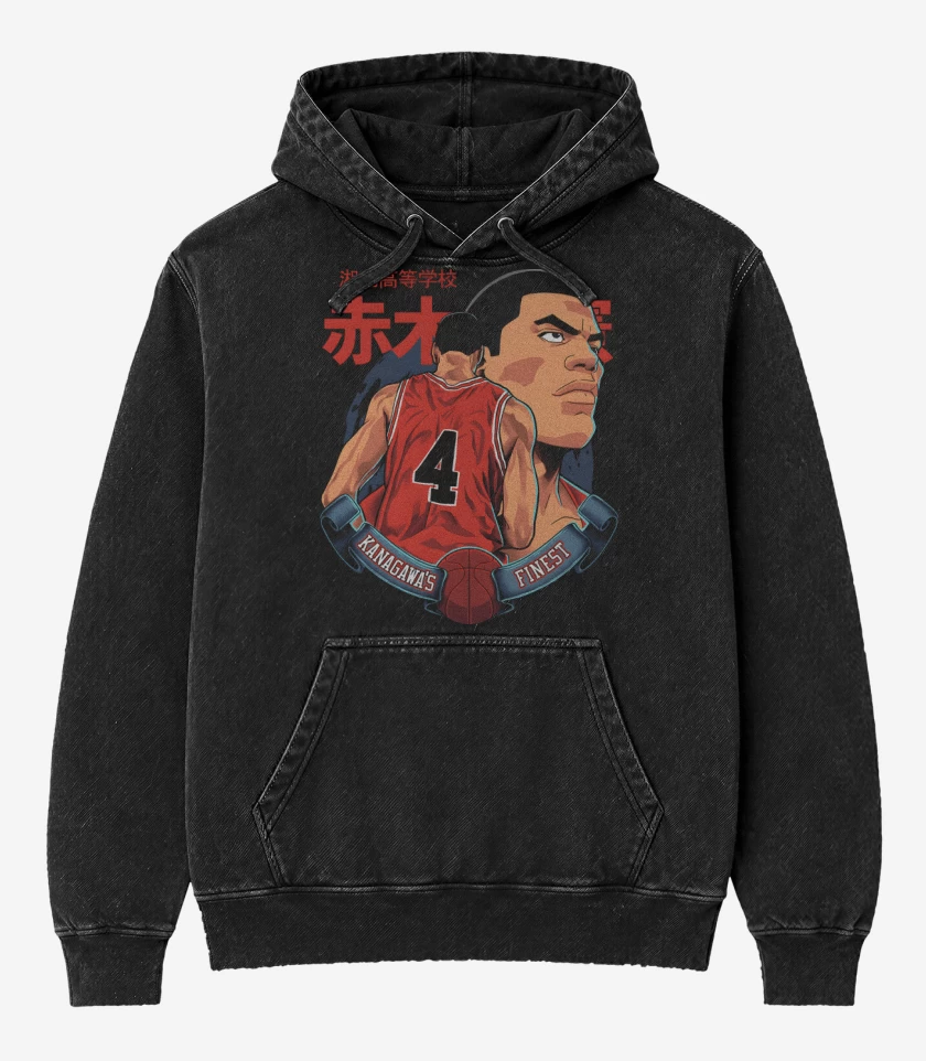 Poleron Canguro Acid Wash Negro de Capitan Akagi