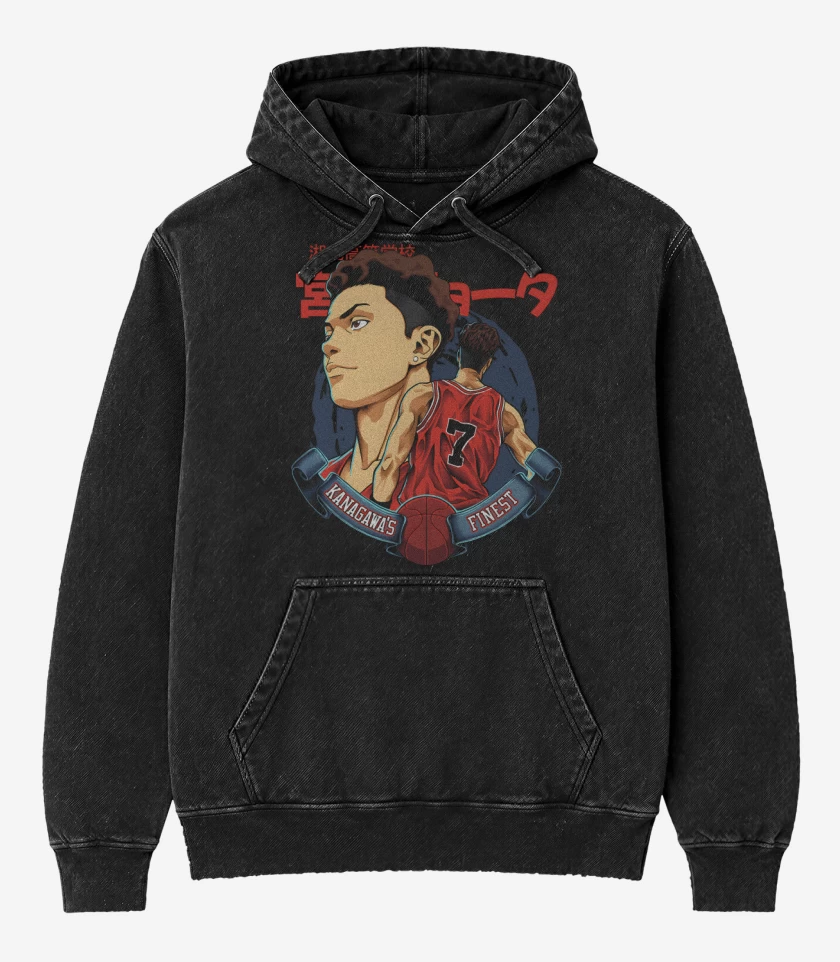 Poleron Canguro Acid Wash Negro de Ryota 