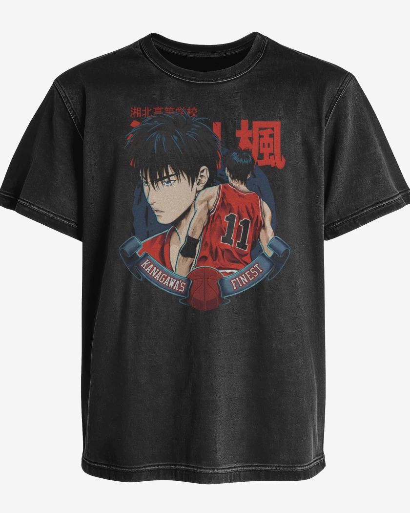 Polera desgastada Negro de Rukawa