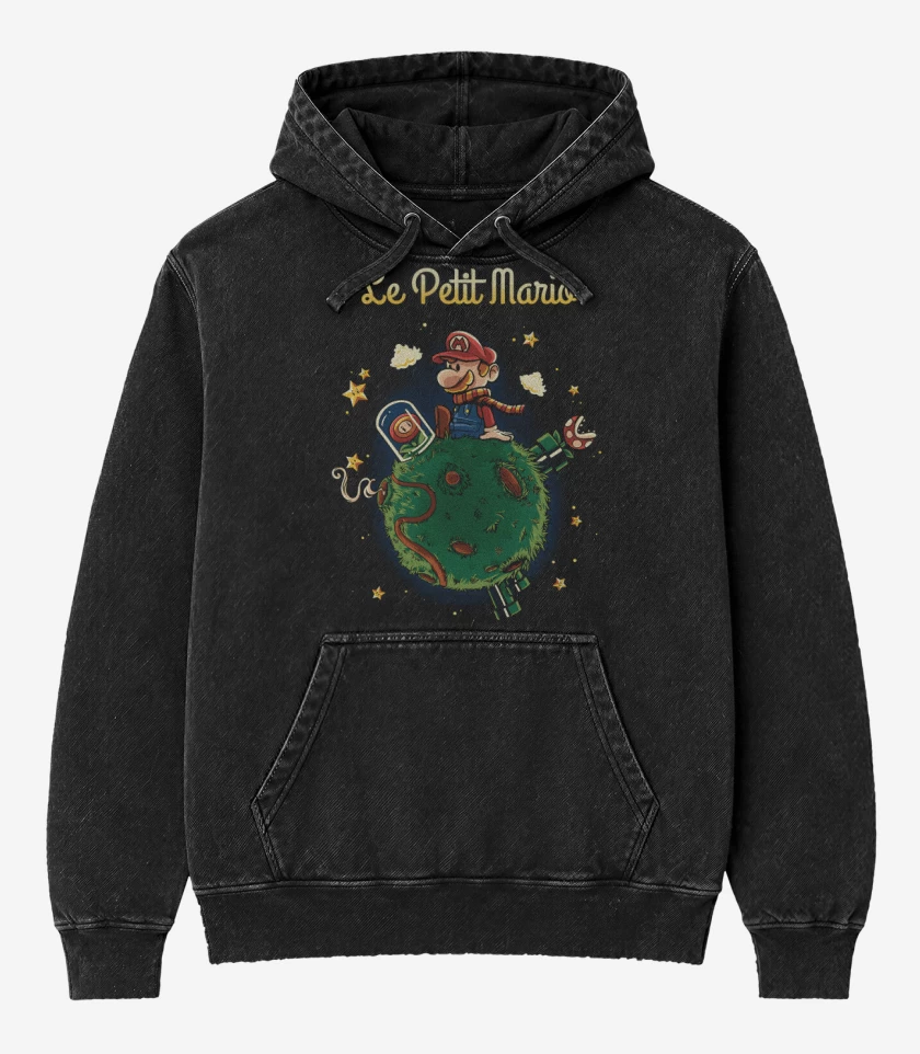 Poleron Canguro Acid Wash Negro de Le Marito