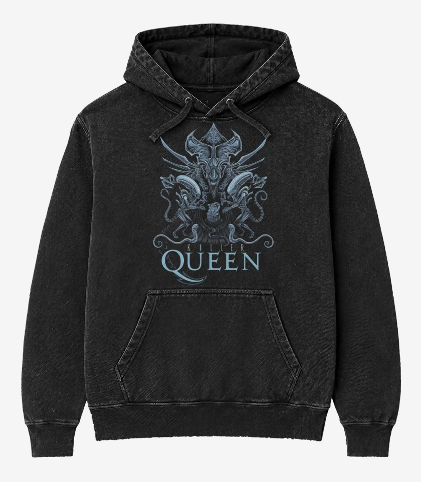 Poleron Canguro Acid Wash Negro de Alien Queen