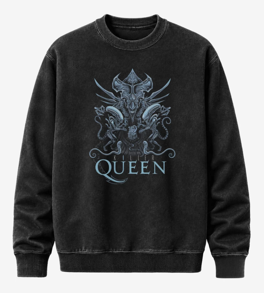Poleron Polo Acid Wash Negro de Alien Queen