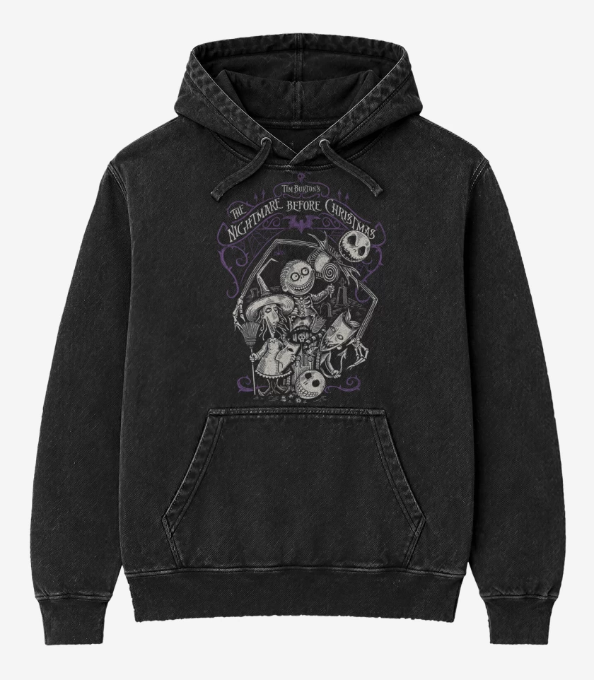 Poleron Canguro Acid Wash Negro de El Extraño Mundo de Jack