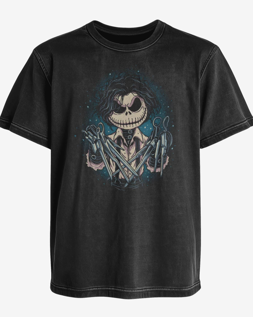 Polera desgastada Negro de Las Tijeras de Skellington