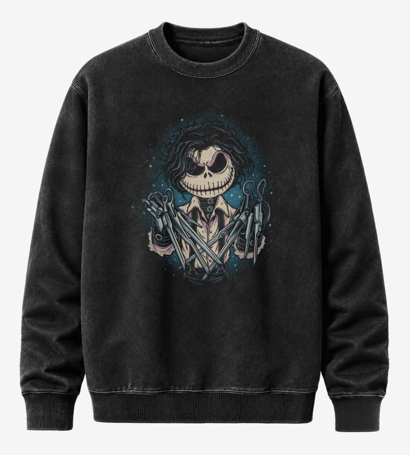 Poleron Polo Acid Wash Negro de Las Tijeras de Skellington