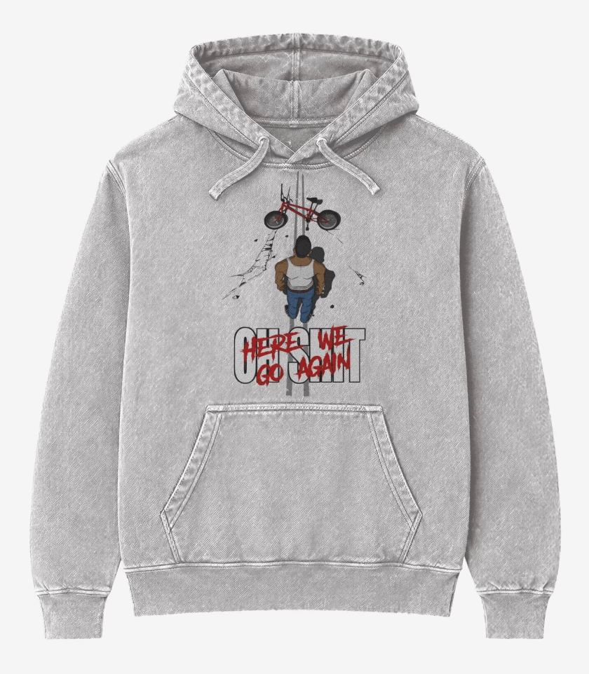 Poleron Canguro Acid Wash Gris Melange de Oh Shit Here We Go Again
