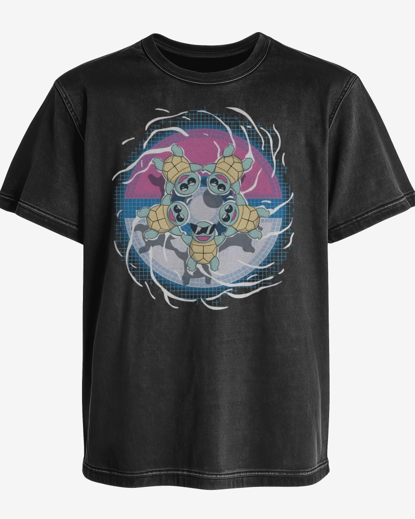 Polera desgastada Negro de Squirtle Squad
