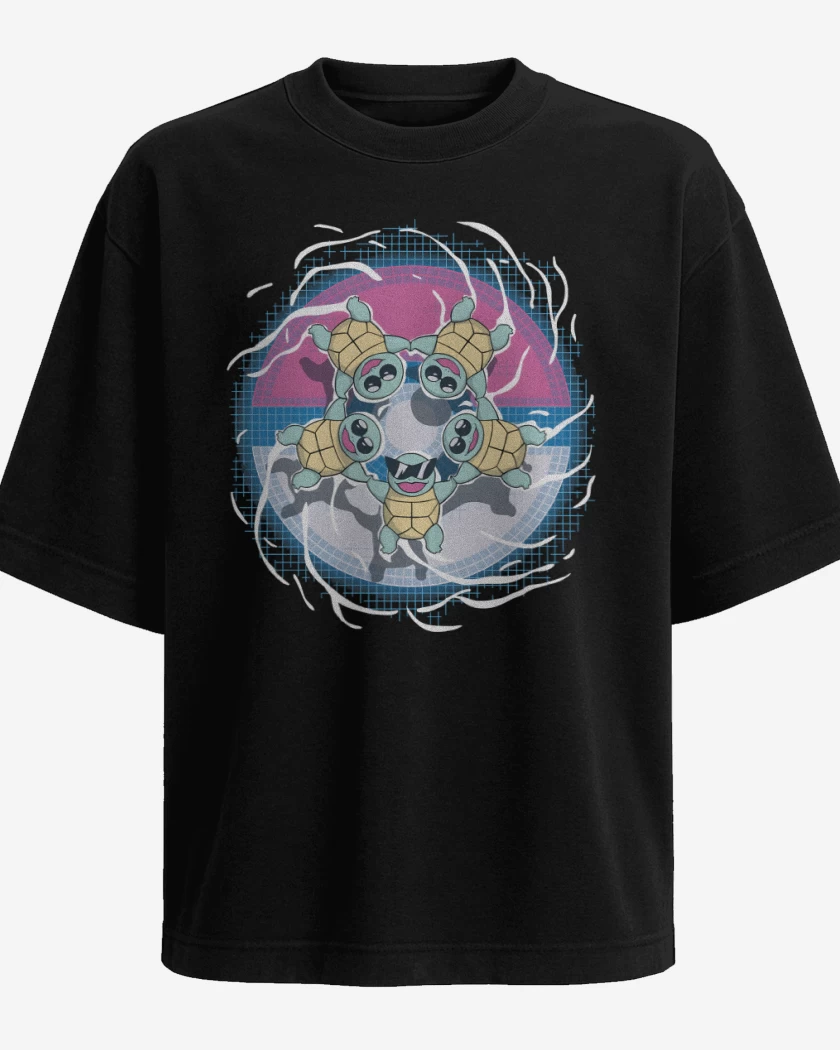 Polera Oversize Negro de Squirtle Squad