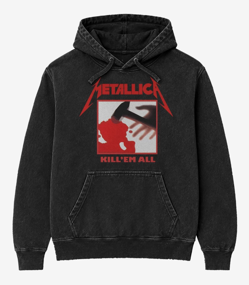 Poleron Canguro Acid Wash Negro de Kill Em All