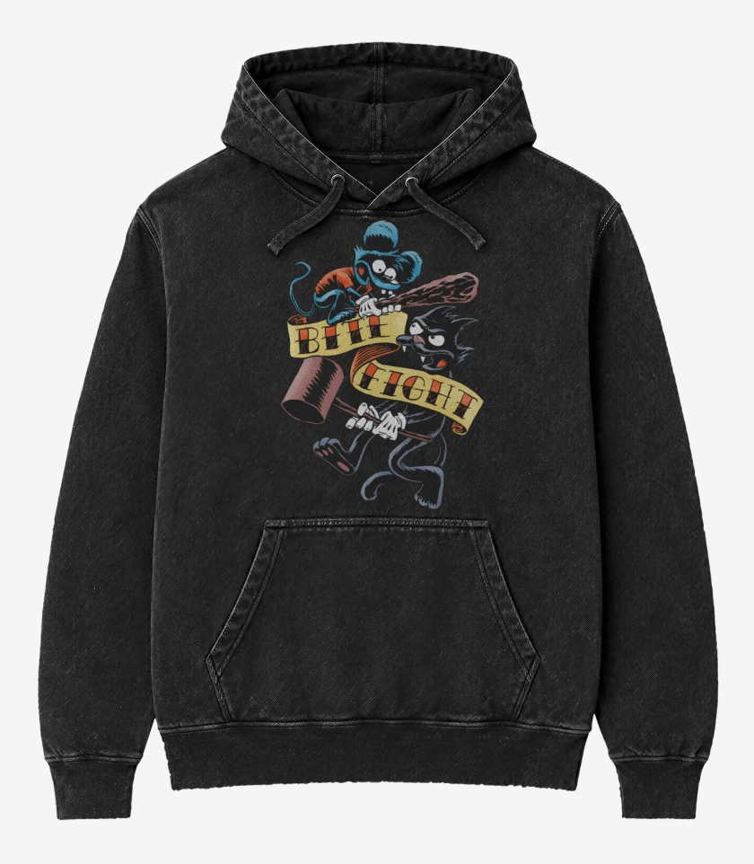 Poleron Canguro Acid Wash Negro de Bite & Fight 