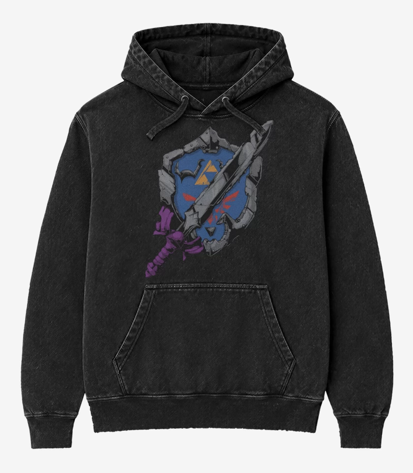 Poleron Canguro Acid Wash Negro de Defensor de Hyrule