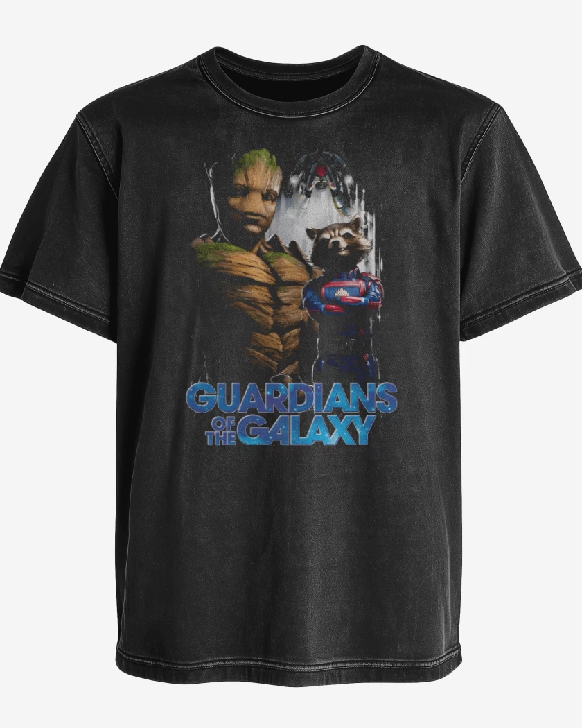 Polera desgastada Groot x Rocket