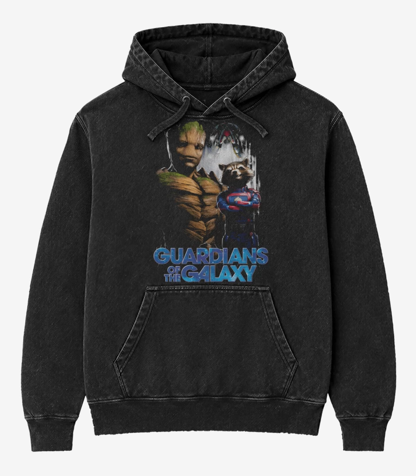 Poleron Canguro Acid Wash Negro de Groot x Rocket