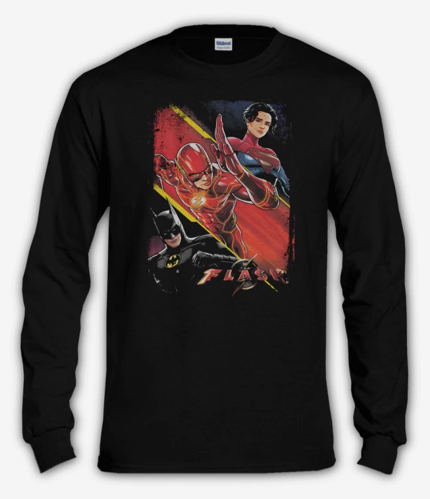 Polera manga larga Negro de Flash Batman Supergirl