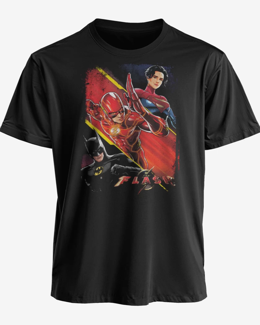Polera premium Negro de Flash Batman Supergirl