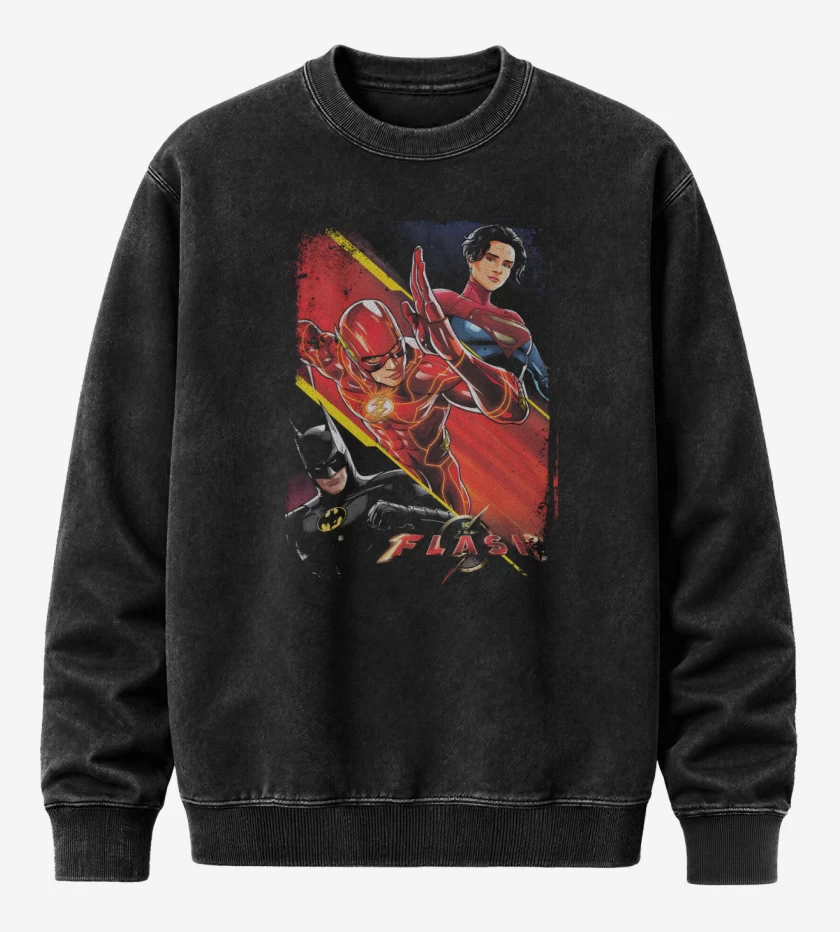 Poleron Polo Acid Wash Negro de Flash Batman Supergirl