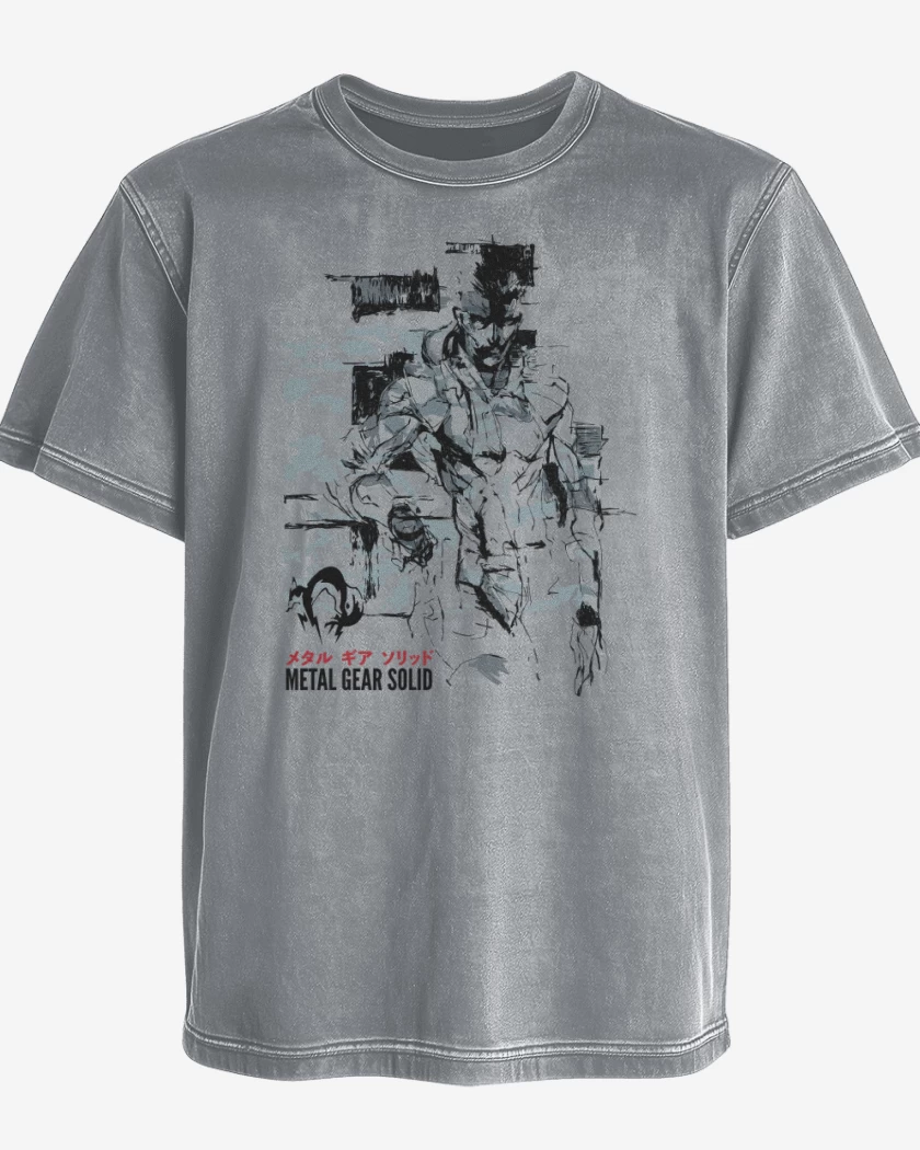 Polera desgastada Gris Melange de Solid Snake