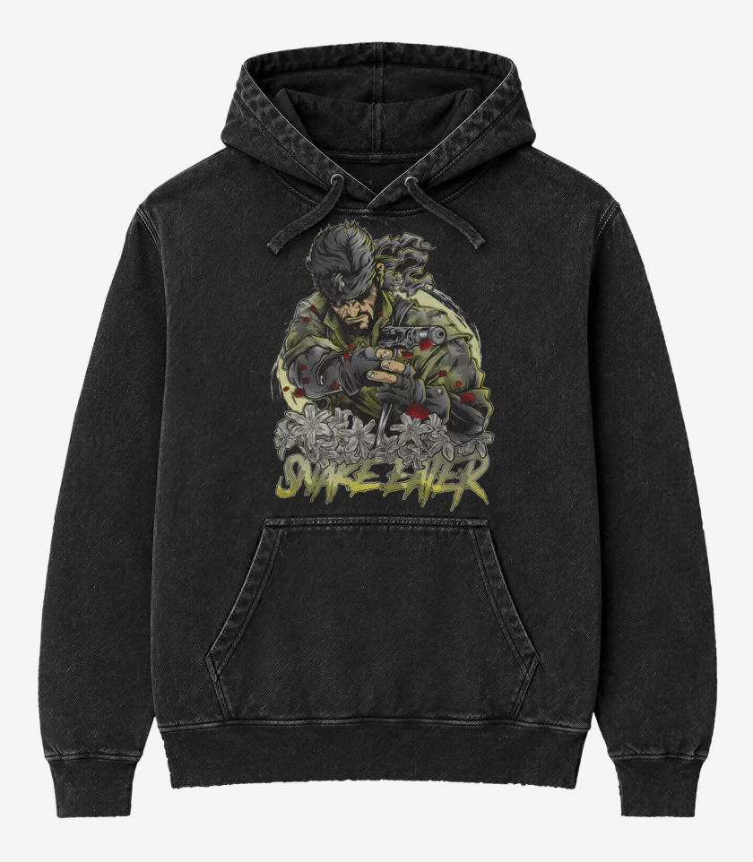 Poleron Canguro Acid Wash Negro de El Come Serpientes
