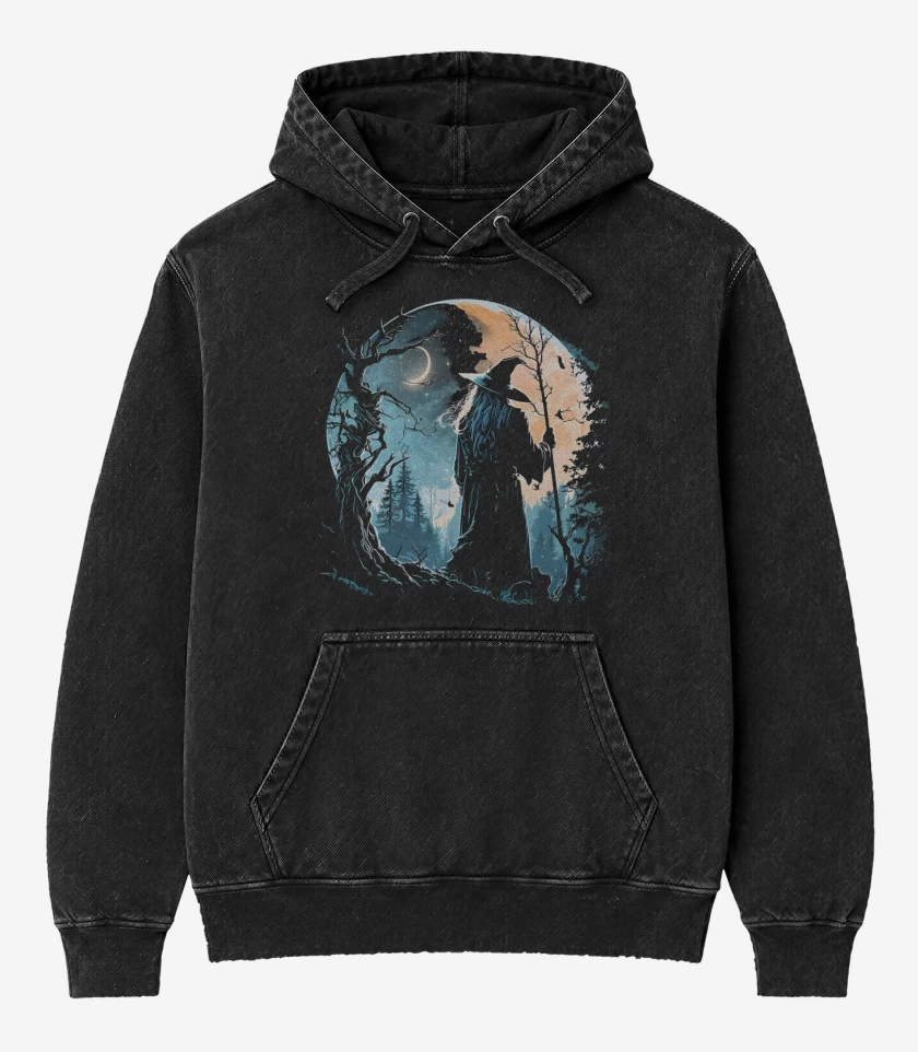Poleron Canguro Acid Wash Negro de El Mago Viajero