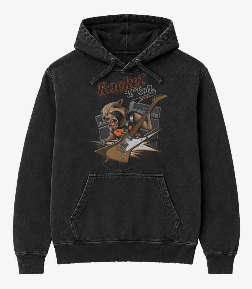 Poleron Canguro Acid Wash Negro de Rocket n Roll