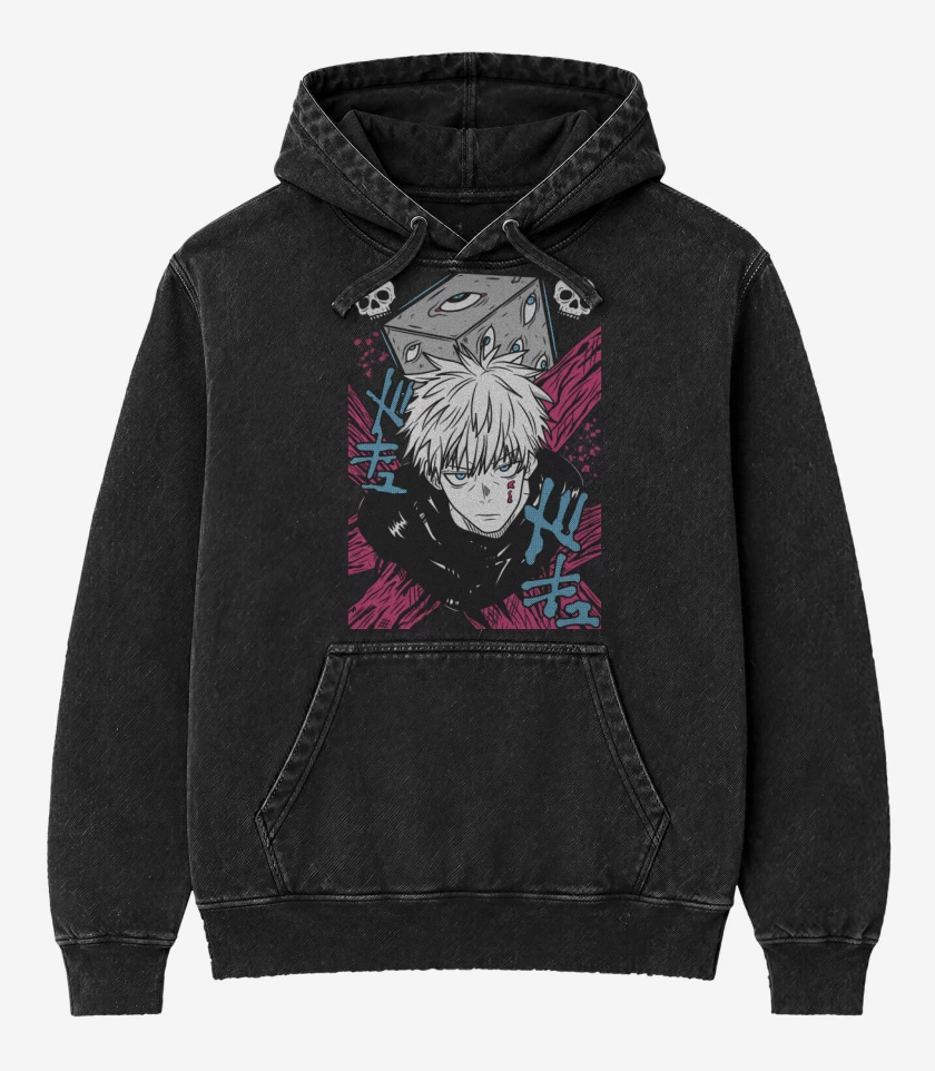 Poleron Canguro Acid Wash Negro de Prison Gojo