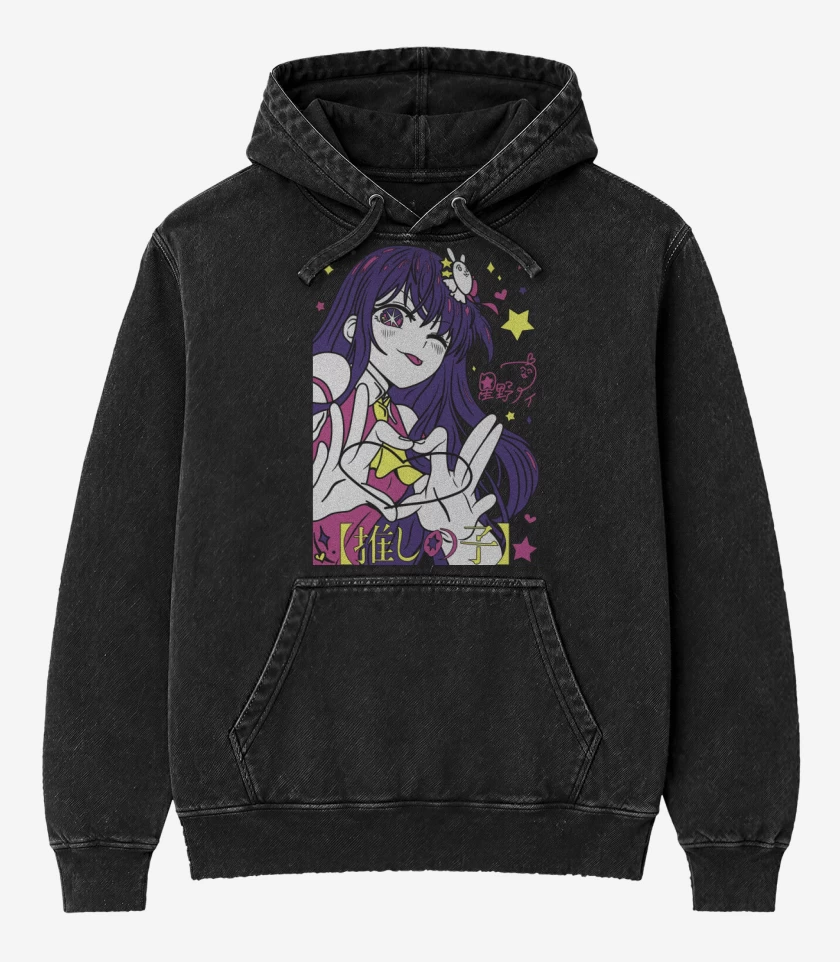 Poleron Canguro Acid Wash Negro de Ai Hoshino 