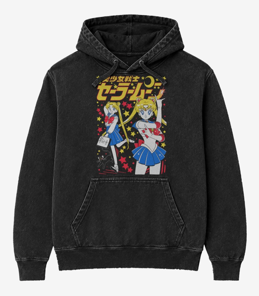 Poleron Canguro Acid Wash Negro de Sailor Serena N
