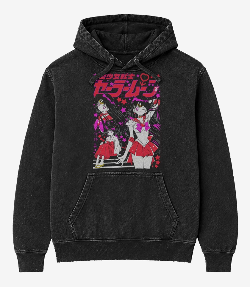 Poleron Canguro Acid Wash Negro de Princesa Marte N
