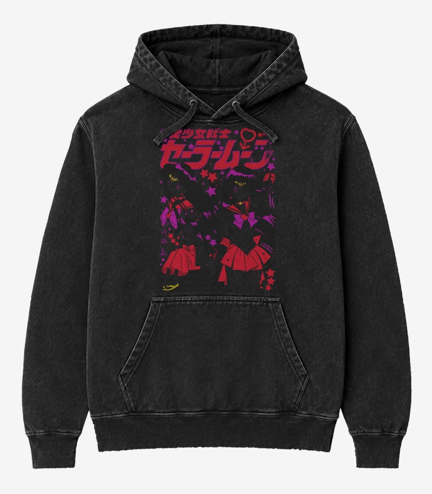 Poleron Canguro Acid Wash Negro de Princesa Marte B