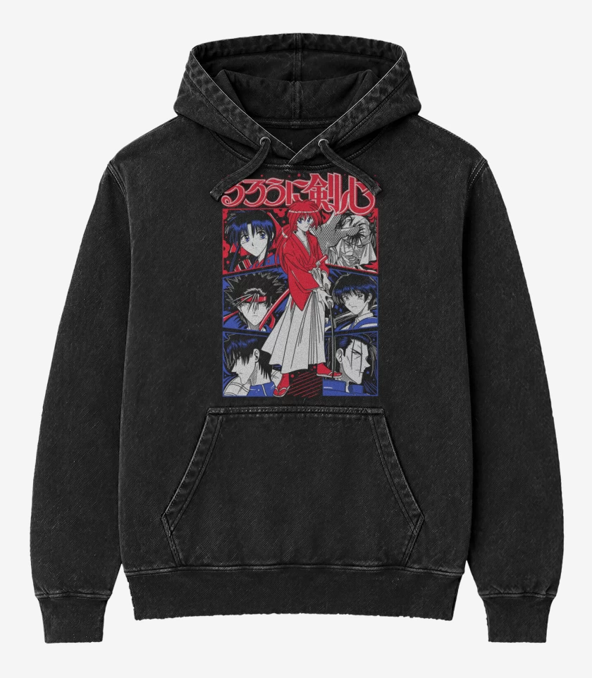 Poleron Canguro Acid Wash Negro de Kenshin X N
