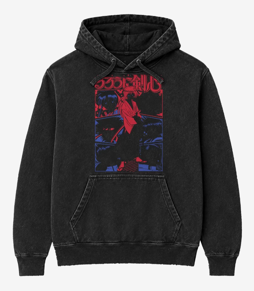 Poleron Canguro Acid Wash Negro de Kenshin X B