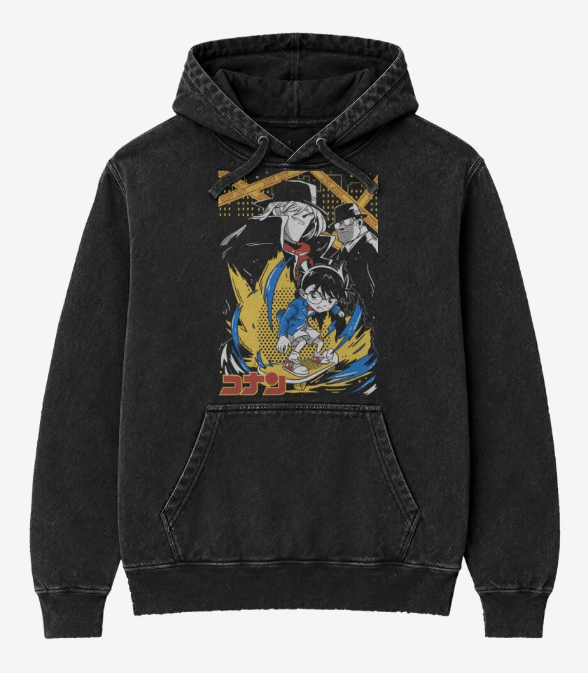 Poleron Canguro Acid Wash Negro de Conan el Detective N