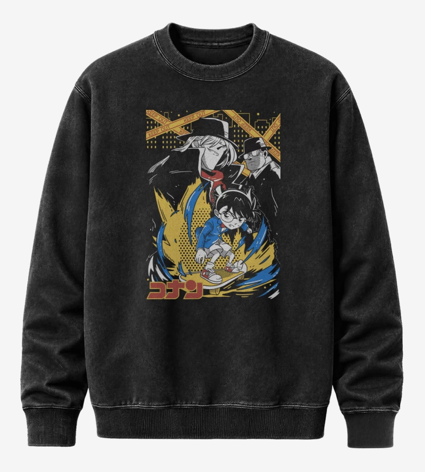Poleron Polo Acid Wash Negro de Conan el Detective N
