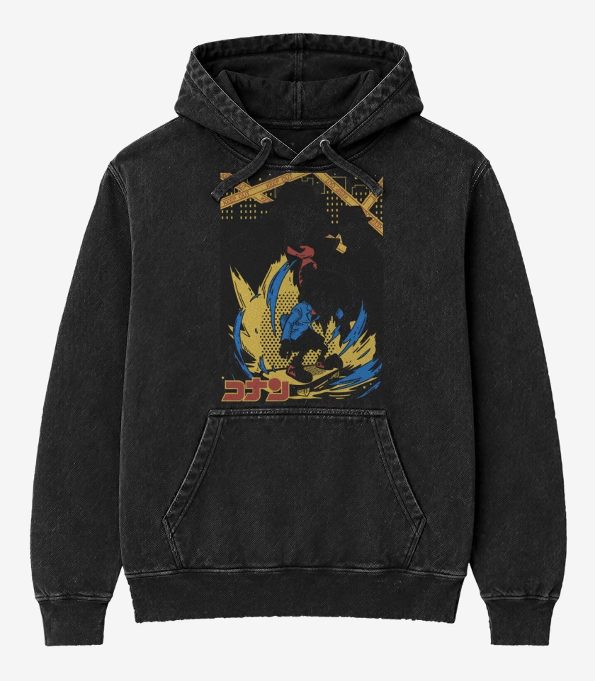 Poleron Canguro Acid Wash Negro de Conan el Detective B